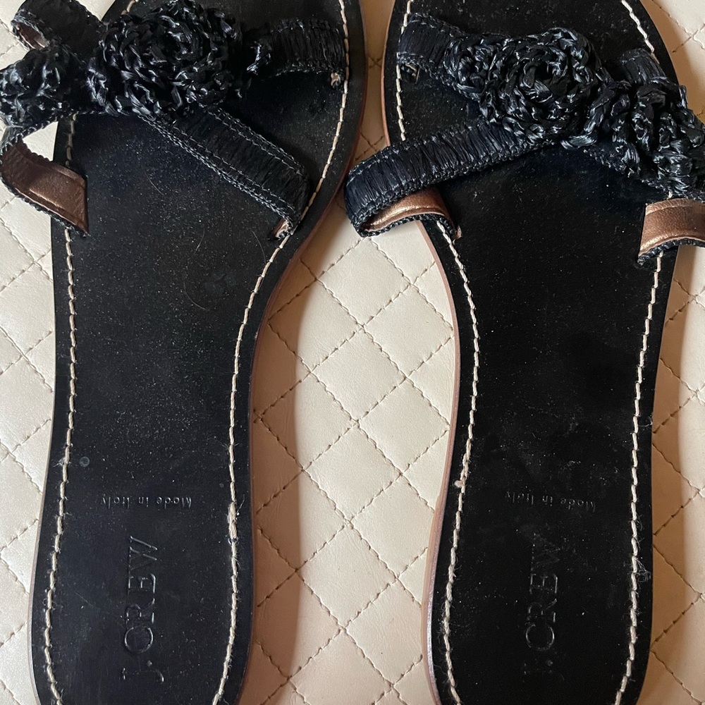 J. Crew Black Sandals with Raffia straps